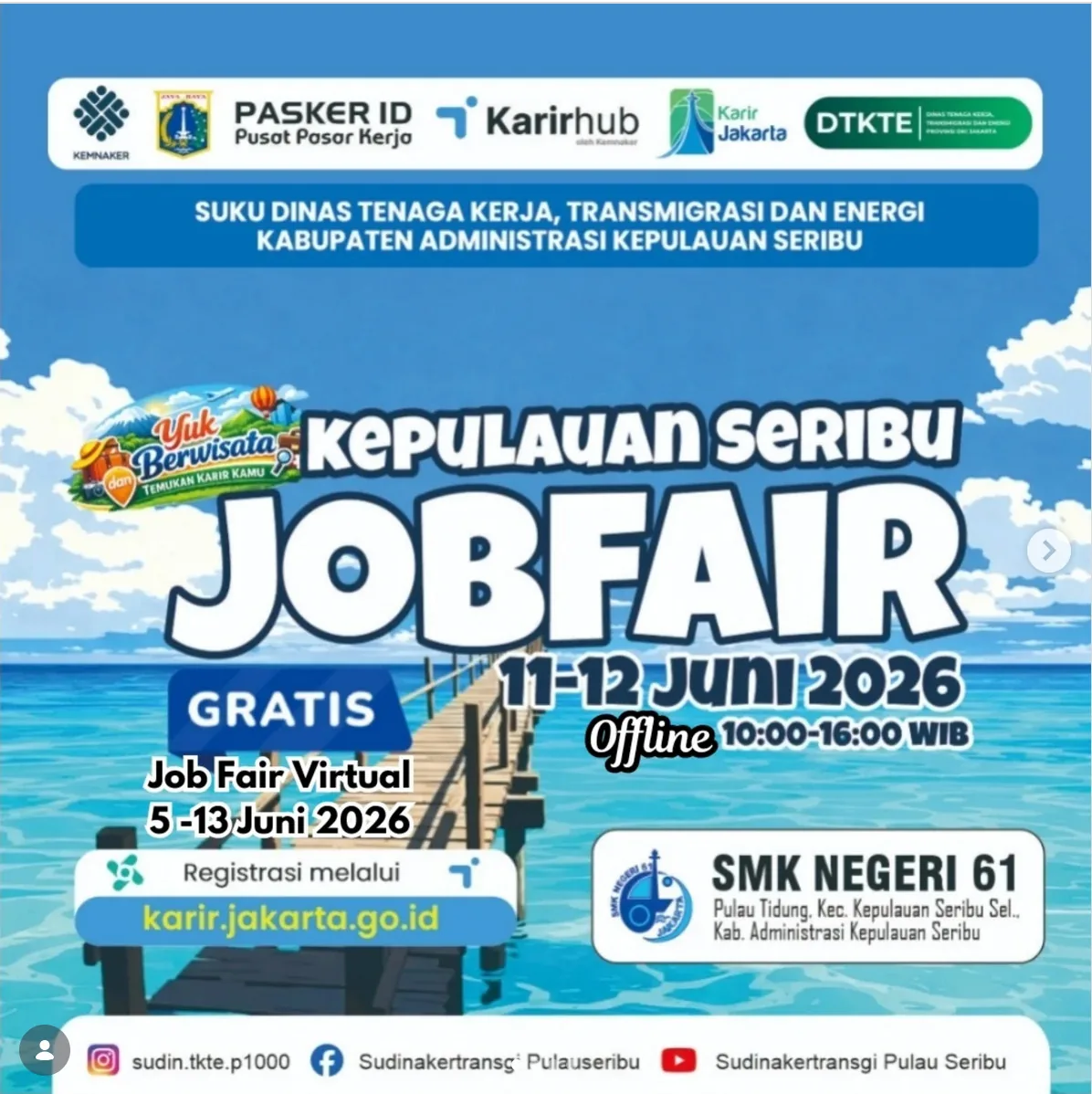 Job Fair Kabupaten Tanah Datar 2026 (Suku Dinas TKTE Wilayah Kepulauan Seribu) : 10-11 Juni 2026